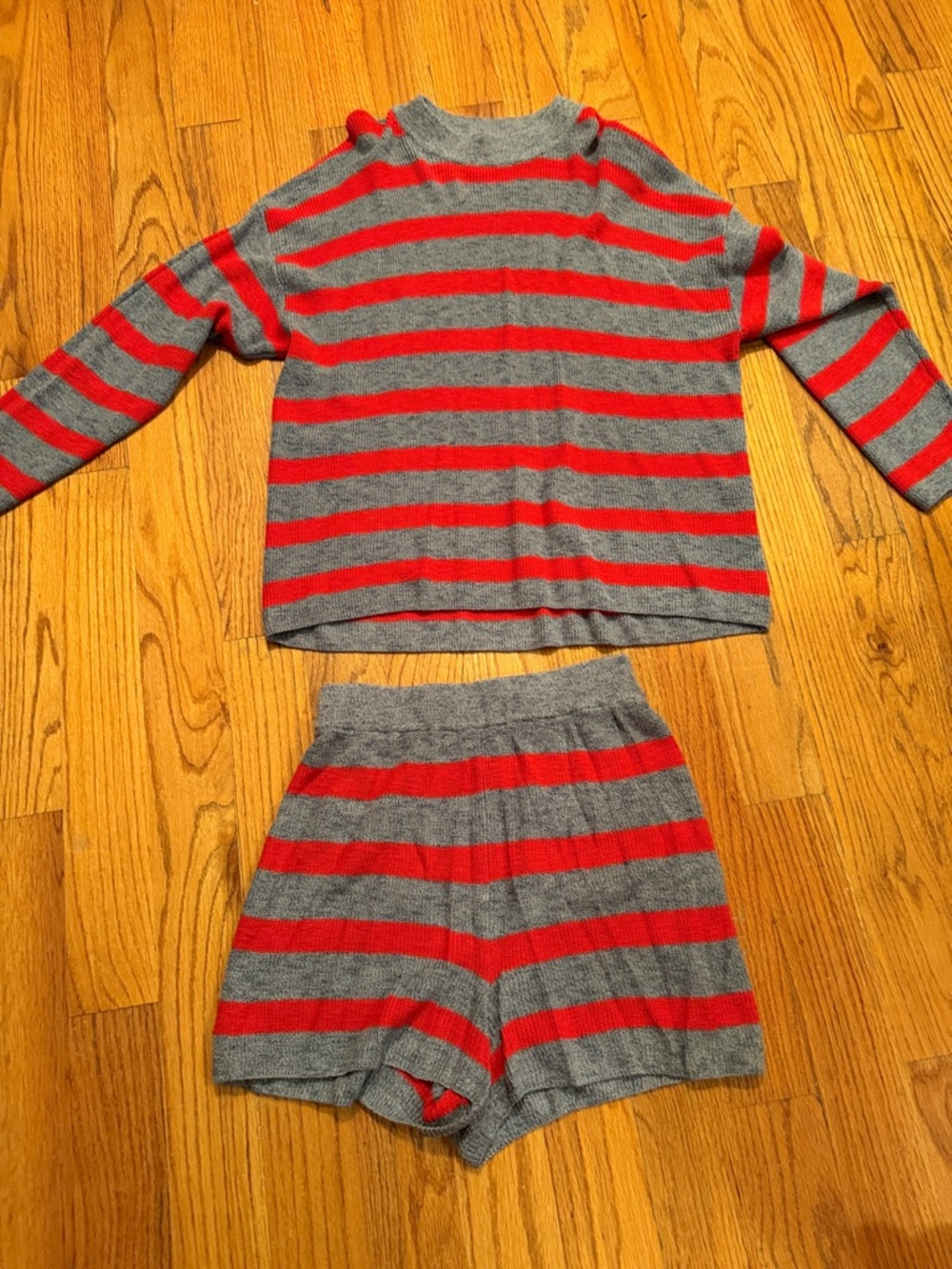Free People Gray and Red Striped Crewneck Set